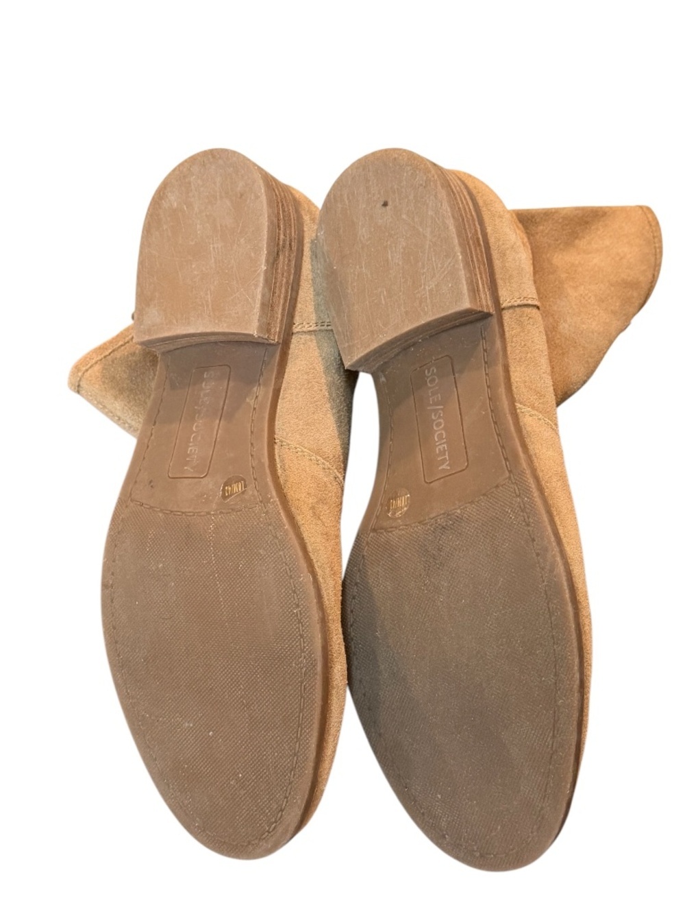 Sole Society Tan Suede Ankle Boots Size 10 Stacked Heel Booties - Picture 6 of 6